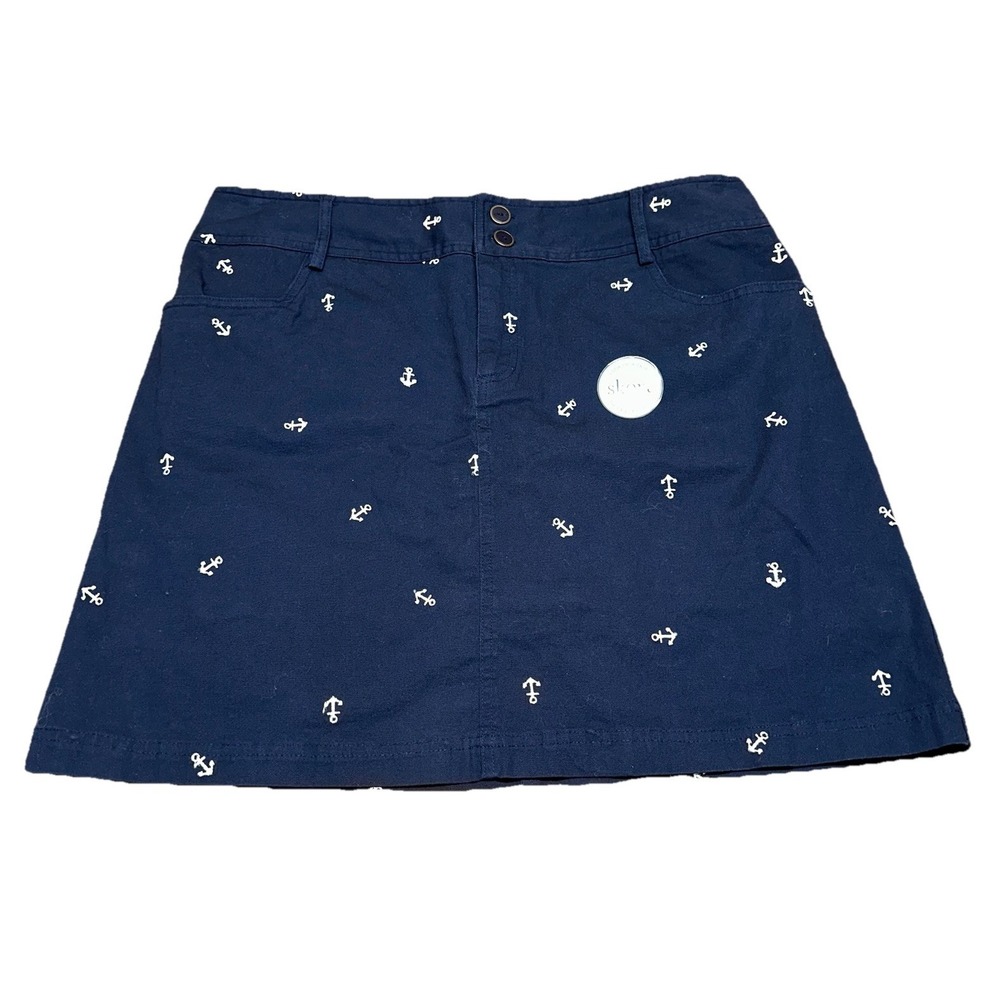 NWT Christopher & Banks Navy‎ Blue Nautical Anchor Embroidered Skort Women's 12P